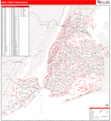 New York 5 Boroughs Metro Area Wall Map