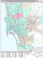 San Diego Wall Map Zip Code