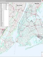 New York 5 Boroughs Metro Area Wall Map