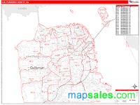 San Francisco County, CA Wall Map Zip Code