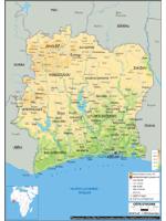 Ivory Coast Physical Wall Map