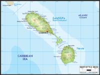 St. Kitts/Nevis Physical Wall Map