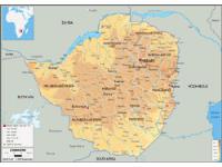 Zimbabwe Physical Wall Map