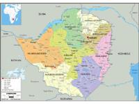 Zimbabwe Political Wall Map