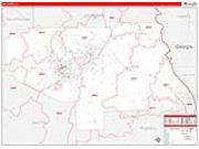 Lee County, AL <br /> Wall Map <br /> Zip Code <br /> Red Line Style 2026 Map