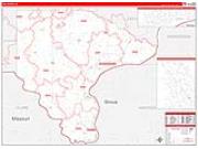 Lee County, IA <br /> Wall Map <br /> Zip Code <br /> Red Line Style 2026 Map