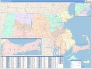 Massachusetts <br /> Wall Map <br /> Color Cast Style 2025 Map