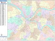 Pittsburgh <br /> Wall Map <br /> Color Cast Style 2025 Map