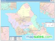 Honolulu <br /> Wall Map <br /> Color Cast Style 2025 Map