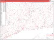 Connecticut <br /> Wall Map <br /> Zip Code <br /> Red Line Style 2025 Map