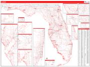 Florida <br /> Wall Map <br /> Zip Code <br /> Red Line Style 2025 Map