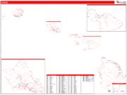 Hawaii <br /> Wall Map <br /> Zip Code <br /> Red Line Style 2025 Map
