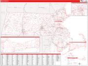 Massachusetts <br /> Wall Map <br /> Zip Code <br /> Red Line Style 2025 Map