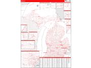 Michigan <br /> Wall Map <br /> Zip Code <br /> Red Line Style 2025 Map