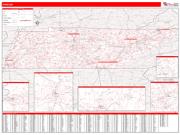 Tennessee <br /> Wall Map <br /> Zip Code <br /> Red Line Style 2025 Map
