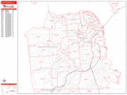 San Francisco <br /> Wall Map <br /> Zip Code <br /> Red Line Style 2025 Map