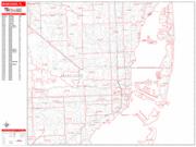 Miami <br /> Wall Map <br /> Zip Code <br /> Red Line Style 2025 Map