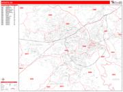 Augusta <br /> Wall Map <br /> Zip Code <br /> Red Line Style 2025 Map