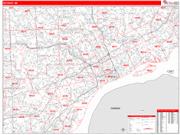 Detroit <br /> Wall Map <br /> Zip Code <br /> Red Line Style 2025 Map