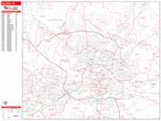 Raleigh <br /> Wall Map <br /> Zip Code <br /> Red Line Style 2025 Map