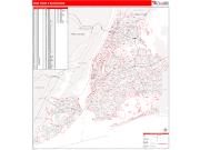 New York 5 Boroughs <br /> Wall Map <br /> Zip Code <br /> Red Line Style 2025 Map