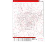 San Antonio <br /> Wall Map <br /> Zip Code <br /> Red Line Style 2025 Map