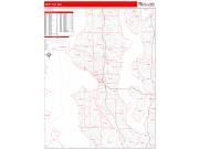 Seattle <br /> Wall Map <br /> Zip Code <br /> Red Line Style 2025 Map