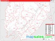 Jackson County, AL <br /> Wall Map <br /> Zip Code <br /> Red Line Style 2025 Map
