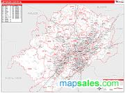 Jefferson County, AL <br /> Wall Map <br /> Zip Code <br /> Red Line Style 2025 Map
