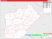 Yell County, AR <br /> Wall Map <br /> Zip Code <br /> Red Line Style 2025 Map