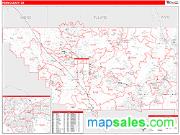 Kern County, CA <br /> Wall Map <br /> Zip Code <br /> Red Line Style 2025 Map