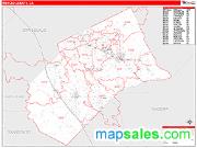 Merced County, CA <br /> Wall Map <br /> Zip Code <br /> Red Line Style 2025 Map