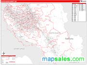 Santa Clara County, CA <br /> Wall Map <br /> Zip Code <br /> Red Line Style 2025 Map