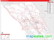 Sonoma County, CA <br /> Wall Map <br /> Zip Code <br /> Red Line Style 2025 Map