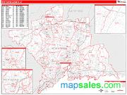 New Haven County, CT <br /> Wall Map <br /> Zip Code <br /> Red Line Style 2025 Map