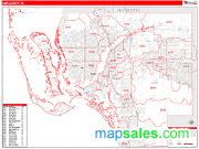 Lee County, FL <br /> Wall Map <br /> Zip Code <br /> Red Line Style 2025 Map