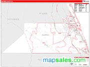 Martin County, FL <br /> Wall Map <br /> Zip Code <br /> Red Line Style 2025 Map