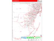 Miami-Dade County, FL <br /> Wall Map <br /> Zip Code <br /> Red Line Style 2025 Map