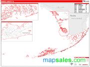 Monroe County, FL <br /> Wall Map <br /> Zip Code <br /> Red Line Style 2025 Map