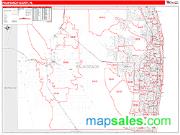 Palm Beach County, FL <br /> Wall Map <br /> Zip Code <br /> Red Line Style 2025 Map