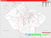 Bibb County, GA <br /> Wall Map <br /> Zip Code <br /> Red Line Style 2025 Map