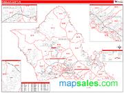Honolulu County, HI <br /> Wall Map <br /> Zip Code <br /> Red Line Style 2025 Map