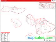 Maui County, HI <br /> Wall Map <br /> Zip Code <br /> Red Line Style 2025 Map