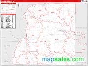 Hancock County, IL <br /> Wall Map <br /> Zip Code <br /> Red Line Style 2025 Map
