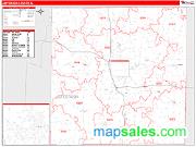 Jefferson County, IL <br /> Wall Map <br /> Zip Code <br /> Red Line Style 2025 Map