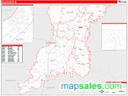 Knox County, IN <br /> Wall Map <br /> Zip Code <br /> Red Line Style 2025 Map
