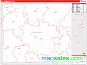 Van Buren County, IA <br /> Wall Map <br /> Zip Code <br /> Red Line Style 2025 Map