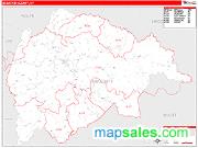 Breathitt County, KY <br /> Wall Map <br /> Zip Code <br /> Red Line Style 2025 Map
