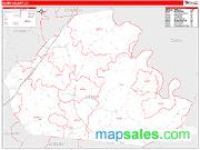 Henry County, KY <br /> Wall Map <br /> Zip Code <br /> Red Line Style 2025 Map
