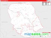 Jackson County, KY <br /> Wall Map <br /> Zip Code <br /> Red Line Style 2025 Map
